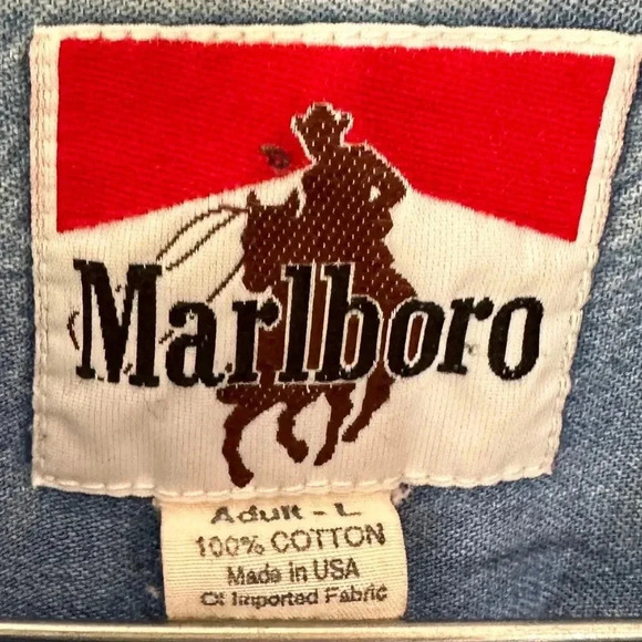 Vintage Marlboro Cigarette Denim Long Sleeve Button Up Sz LG Made in USA - Picture 3 of 6